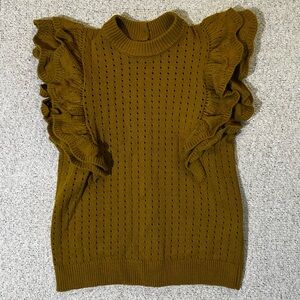 Who What Wear mustard pointelle knit flutter sleeve short sleeve sweater size M